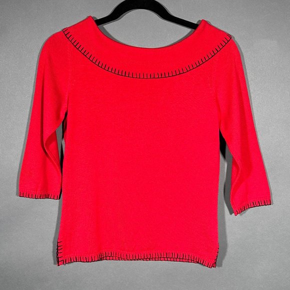 Stonebridge Red Sweater Wide Collar Black Accents On Neckline And Cuffs Size P - Picture 2 of 10